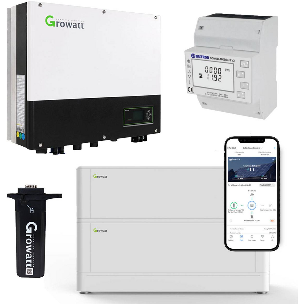 Kit inversor híbrido Growatt SPH3600 3.6 kW con batería de 5.12 kWh