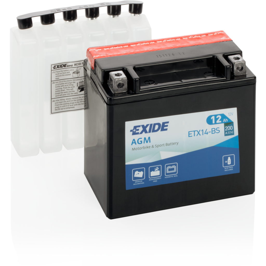 ETX14-BS_EXIDE Batería Exide ETX14-BS Moto 12V Agm. Tecnología AGM. 12V - 12Ah/200A (EN) (150x90x145mm)