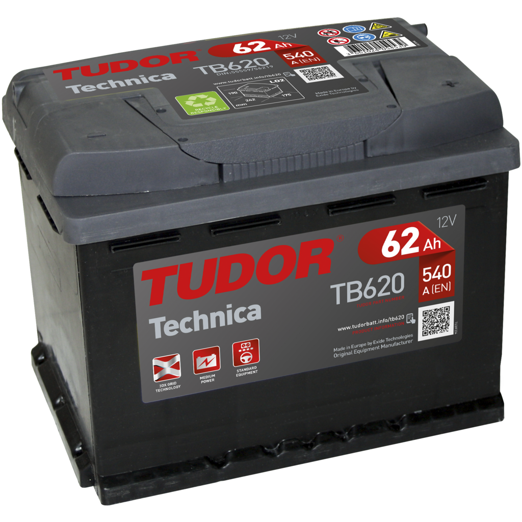 TB620_TUDOR Batería Tudor TB620 Technica. 12V - 62Ah/540A (EN) Caja L2