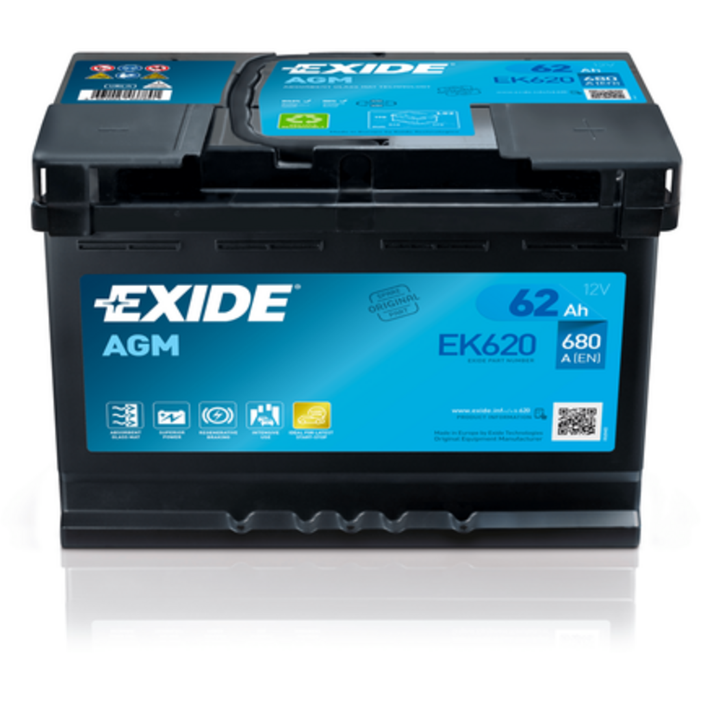 EK620_EXIDE Batería Exide EK620 Agm. Tecnología AGM. 12V - 62Ah/680A (EN) Caja L2