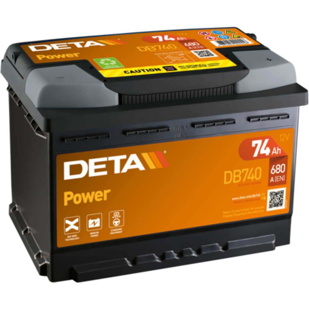 DB740_DETA Batería Deta DB740 Power. 12V - 74Ah/680A (EN) Caja L3