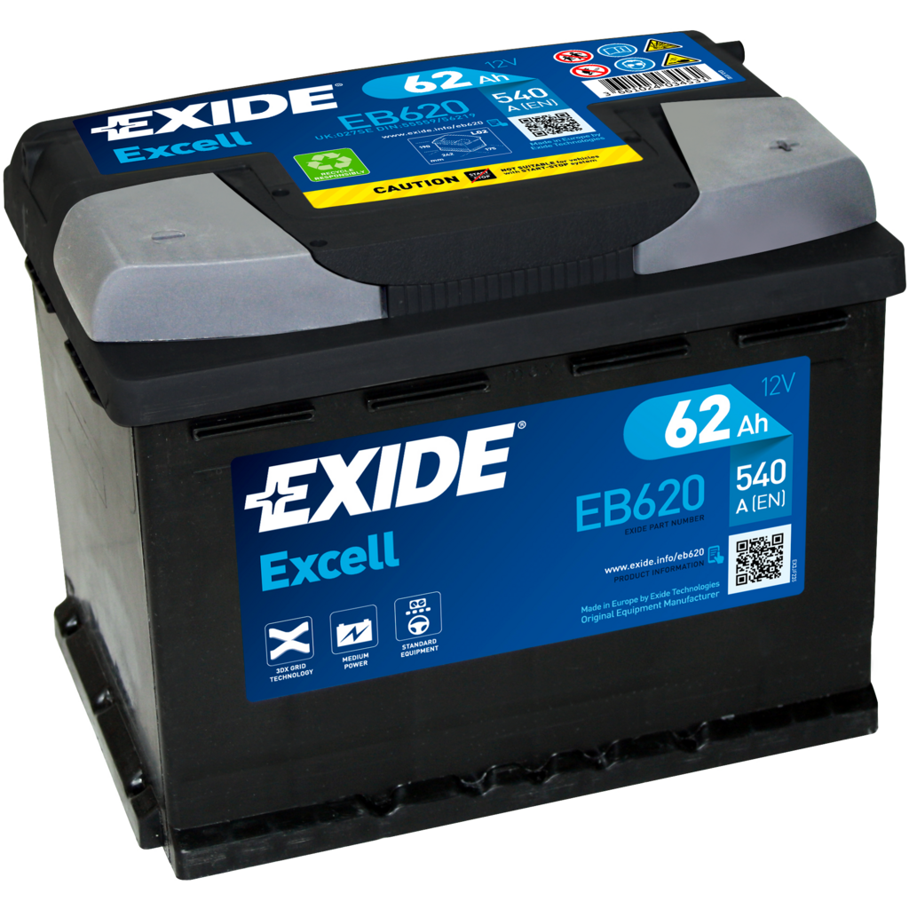 EB620_EXIDE Batería Exide EB620 Excell. 12V - 62Ah/540A (EN) Caja L2