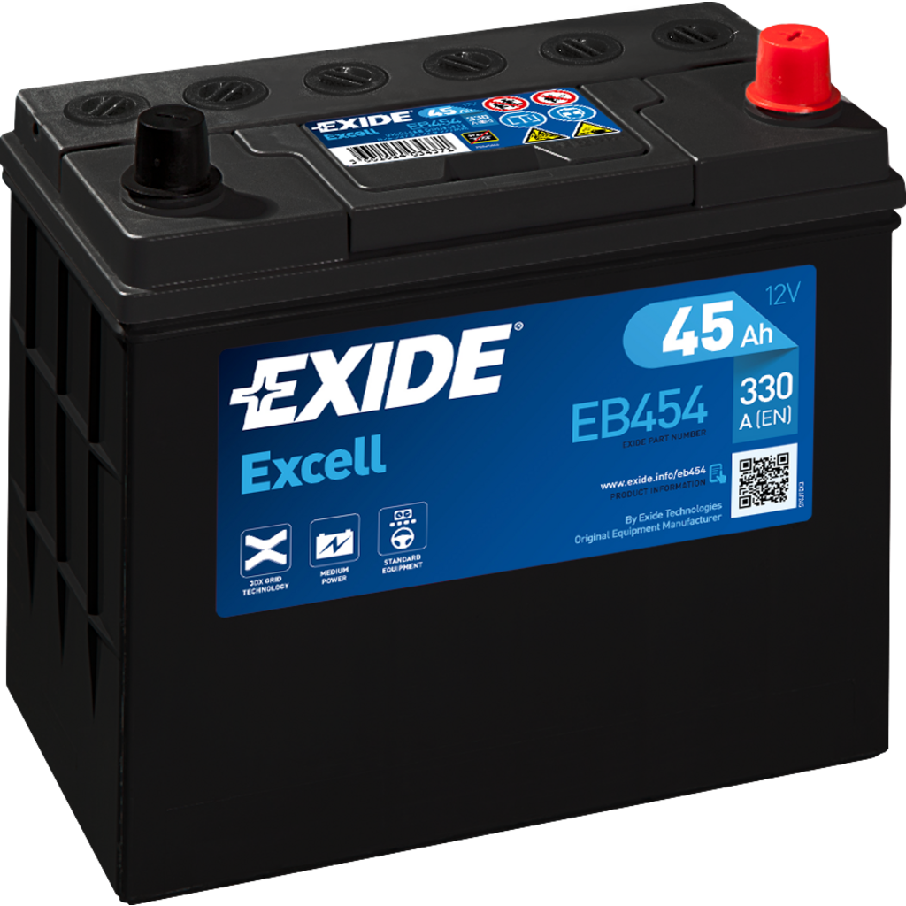 EB454_EXIDE Batería Exide EB454 Excell. 12V - 45Ah/330A (EN) Caja B24