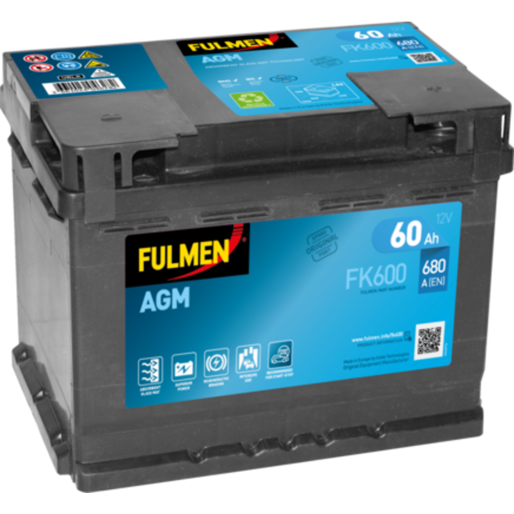 FK600_FULMEN Batería Fulmen FK600 Start-Stop Agm. Tecnología AGM. 12V - 60Ah/680A (EN) Caja L2