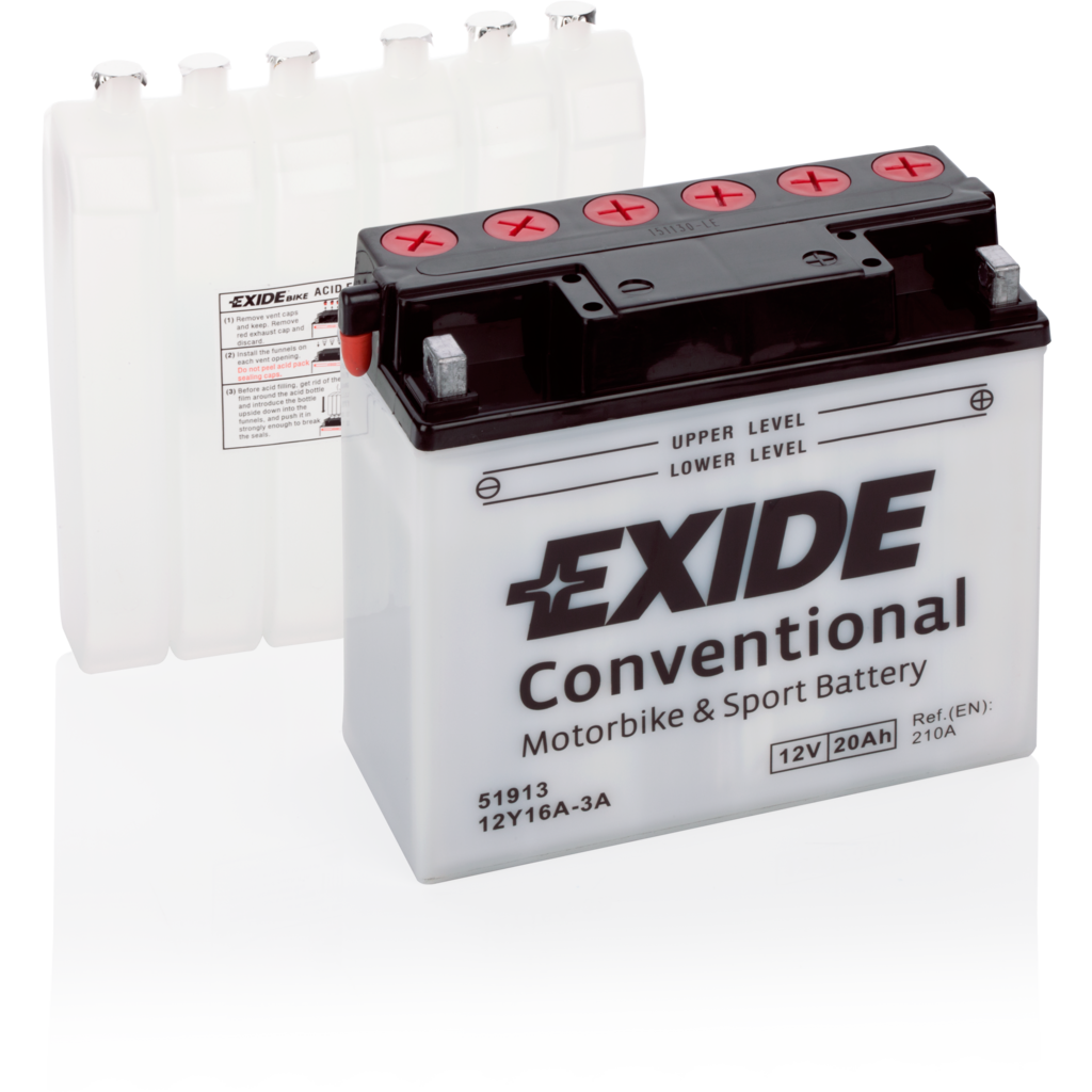 Batería Exide 12Y16A-3A Moto 12V Conventional. 12V - 20Ah/210A (EN) (185x80x170mm)