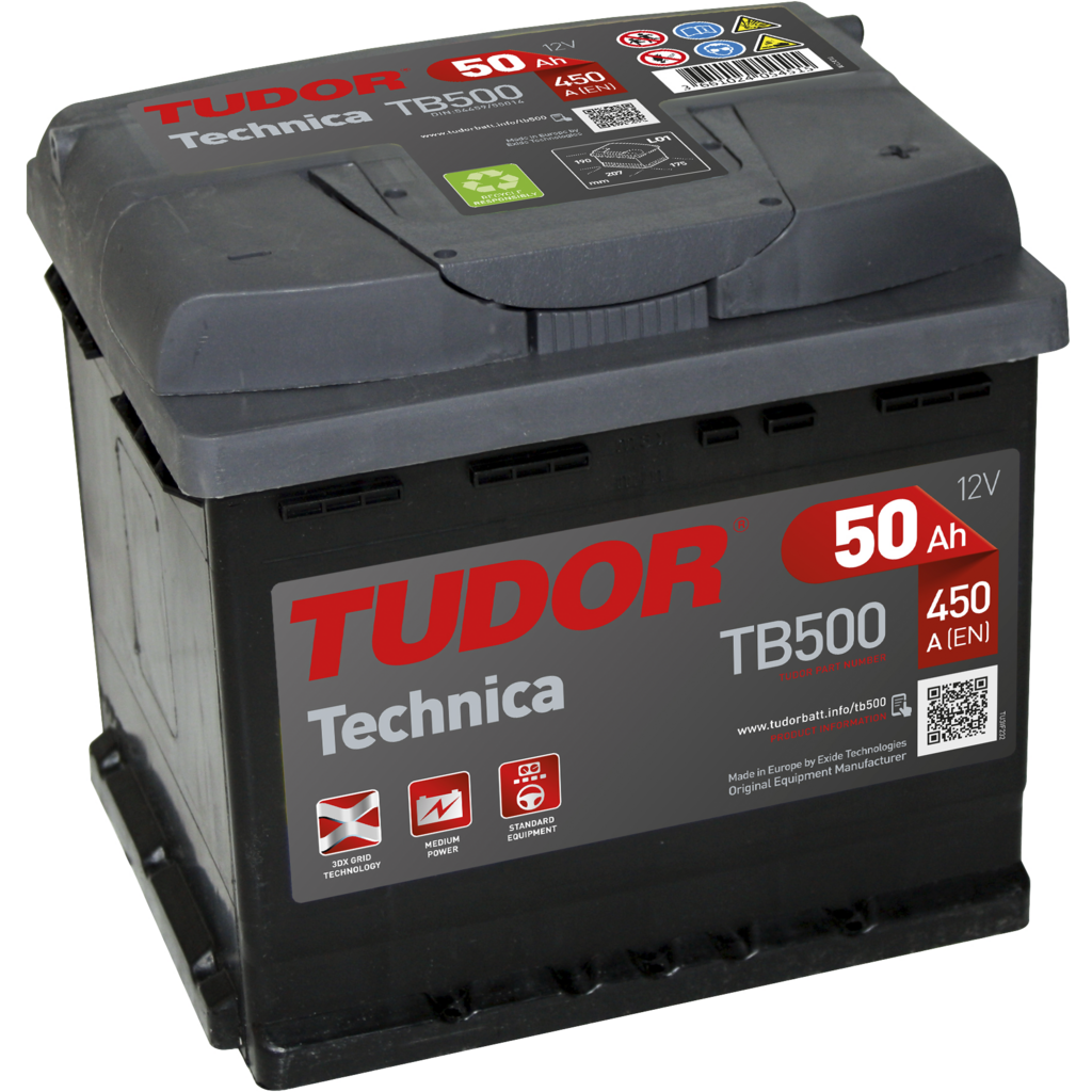 TB500_TUDOR Batería Tudor TB500 Technica. 12V - 50Ah/450A (EN) Caja L1