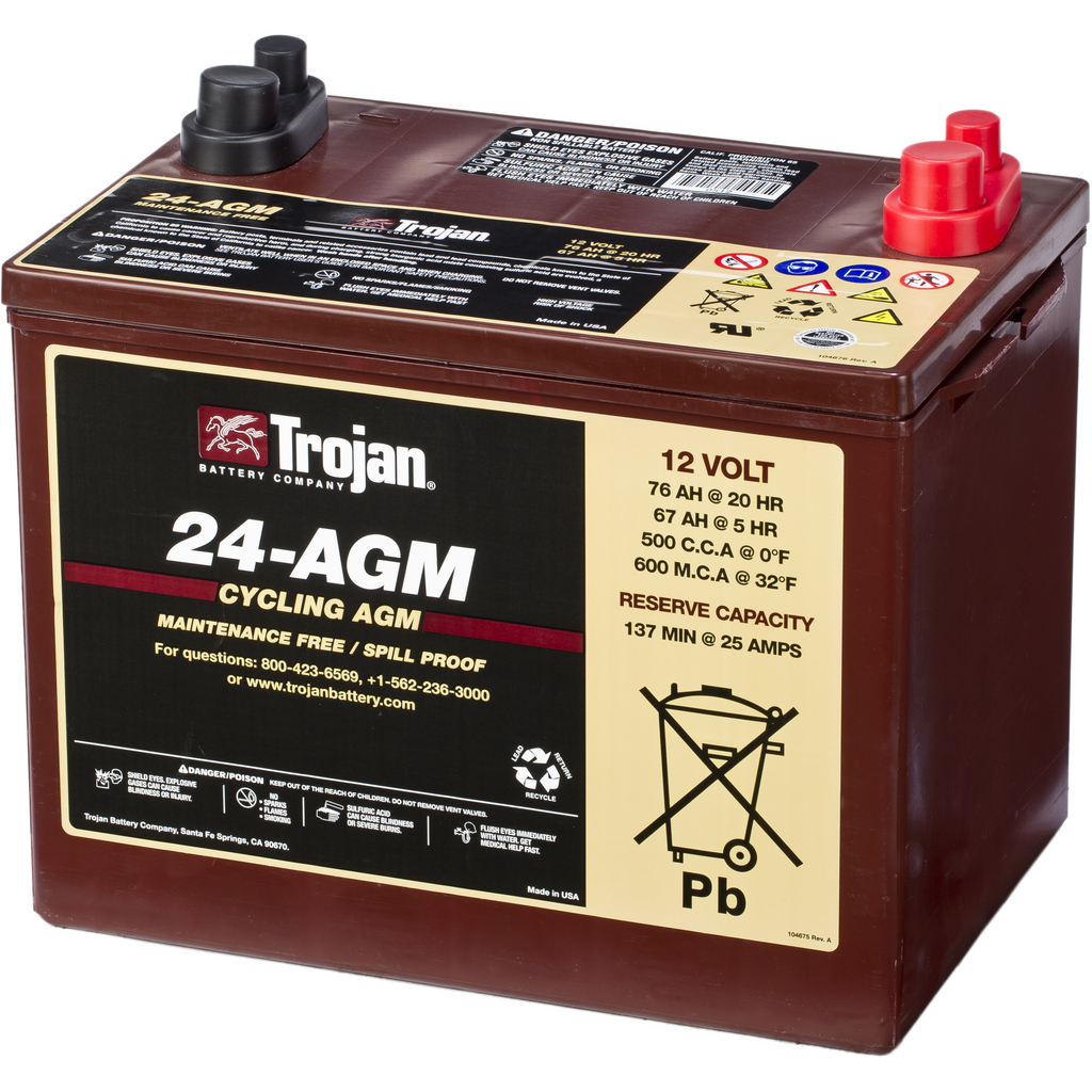24-AGM_TROJAN Batería Trojan 24-AGM 12 Volt Deep-Cycle Agm Batteries. 12V - 76Ah/500A (EN) (274x174x219mm)