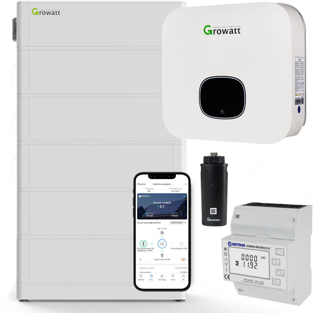 Kit inversor híbrido Growatt MIN 2500-XH 2.5 kW con batería de 12.8 kWh