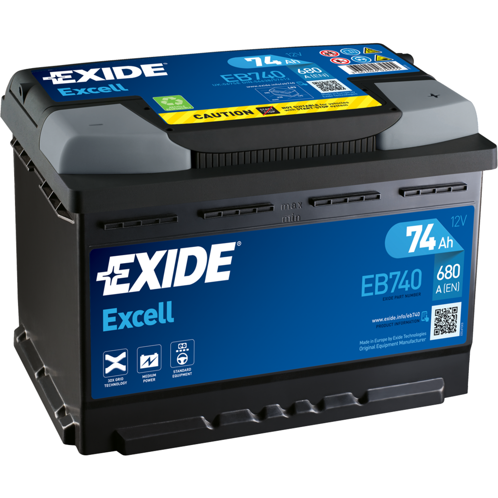EB740_EXIDE Batería Exide EB740 Excell. 12V - 74Ah/680A (EN) Caja L3