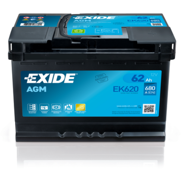 Batería Exide EK620 Agm. Tecnología AGM. 12V - 62Ah/680A (EN) Caja L2