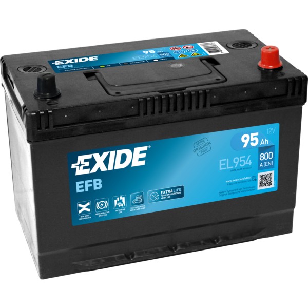 Batería Exide EL954 Efb. Tecnología EFB. 12V - 95Ah/800A (EN) Caja M27 (306x173x222mm)