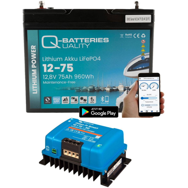 Batería litio LiFePO4 Q-Batteries 12.8V 75Ah con Victron Orion-Tr Smart 12/12-30A