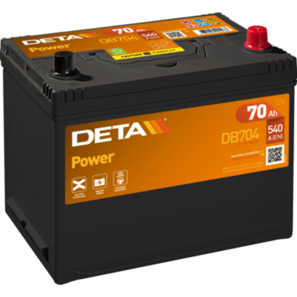 Batería Deta DB704. 12V - 70Ah/540A (EN) Caja D26