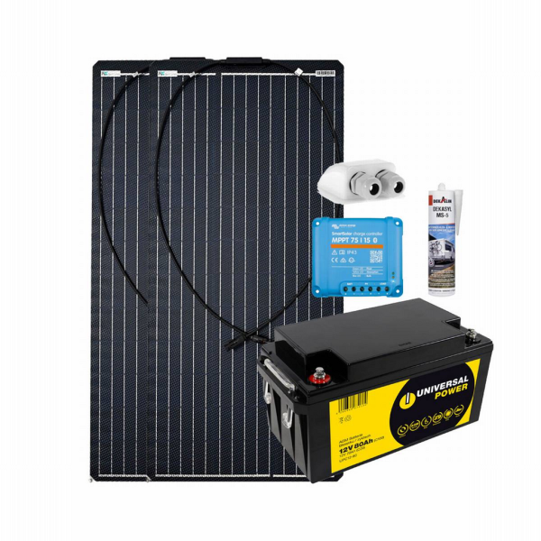 Kit solar camper 200W a-Tronix con batería AGM 78 Ah y regulador de carga MPPT