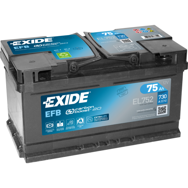 Batería Exide EL752 Efb. Tecnología EFB. 12V - 75Ah/730A (EN) Caja LB4