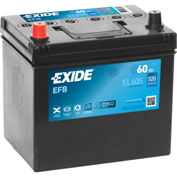 Batería Exide EL605 Efb. Tecnología EFB. 12V - 60Ah/520A (EN) Caja D23