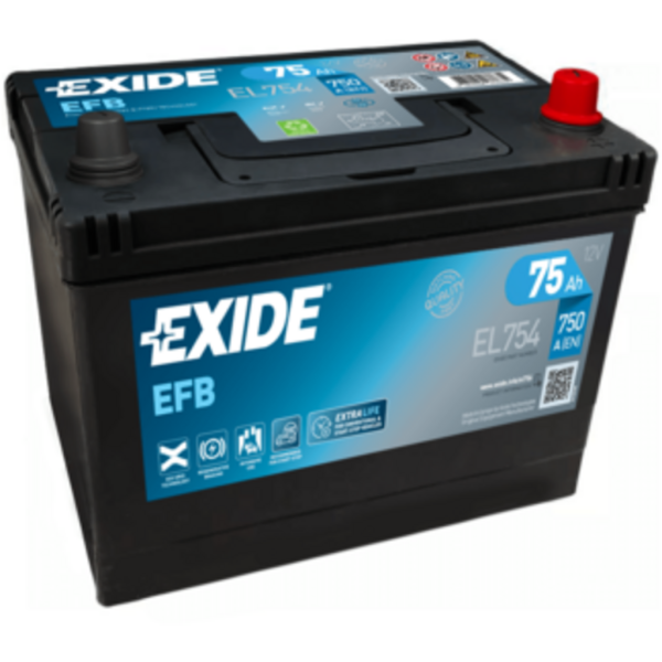 Batería Exide EL754 Efb. Tecnología EFB. 12V - 75Ah/750A (EN) Caja D26 (260x168x200mm)