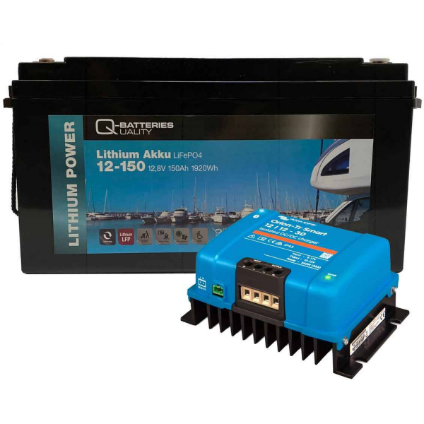 Batería litio LiFePO4 Q-Batteries 12.8V 150Ah con Victron Orion-Tr Smart 12/12-30A
