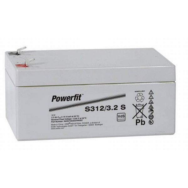 Batería Exide S312/3.2S Powerfit. Tecnología AGM. 12V - 3.2Ah (134x67x66mm)