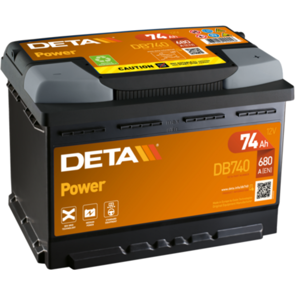 Batería Deta DB740 Power. 12V - 74Ah/680A (EN) Caja L3 (278x175x190mm)