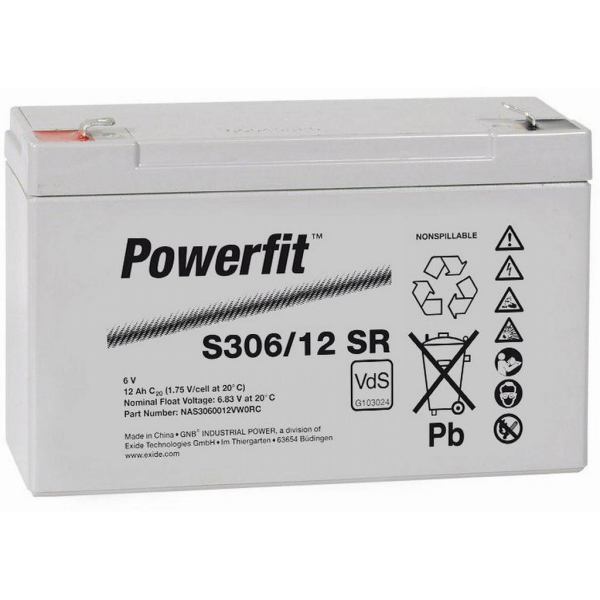 Batería Exide S306/12SR Powerfit. Tecnología AGM. 6V - 12Ah (151x50x100mm)