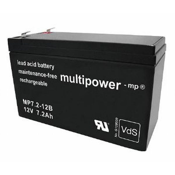 Batería Multipower MP7.2-12B . Tecnología AGM. 12V - 7.2Ah (151x65x102mm)