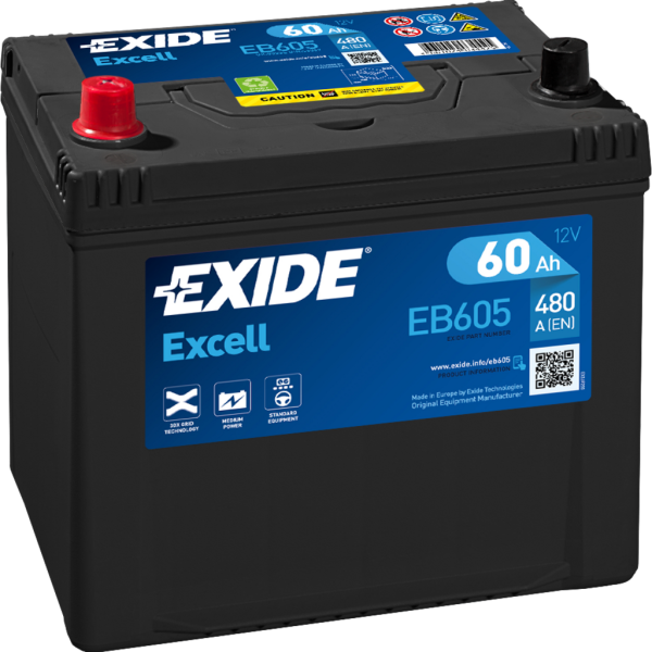 Batería Exide EB605 Excell. 12V - 60Ah/480A (EN) Caja D23