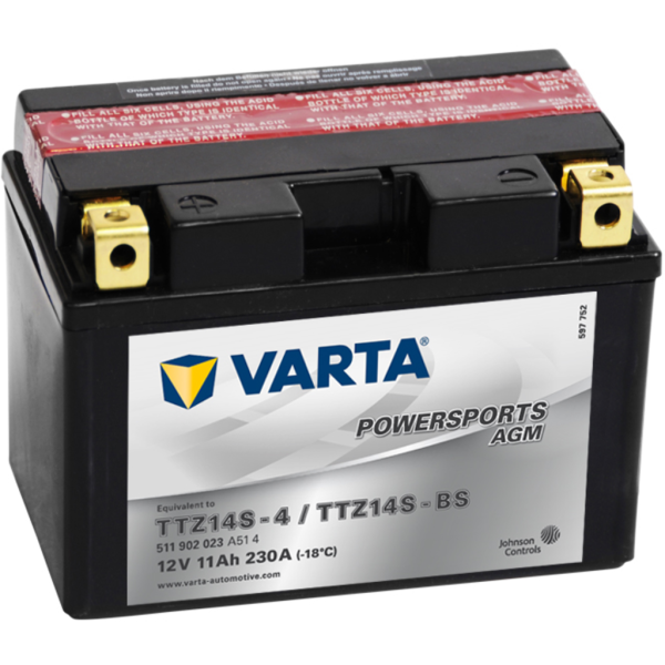 Batería Varta YTZ14S-4/YTZ14S-BS Motocicleta. 12V - 11Ah (150x87x110mm)