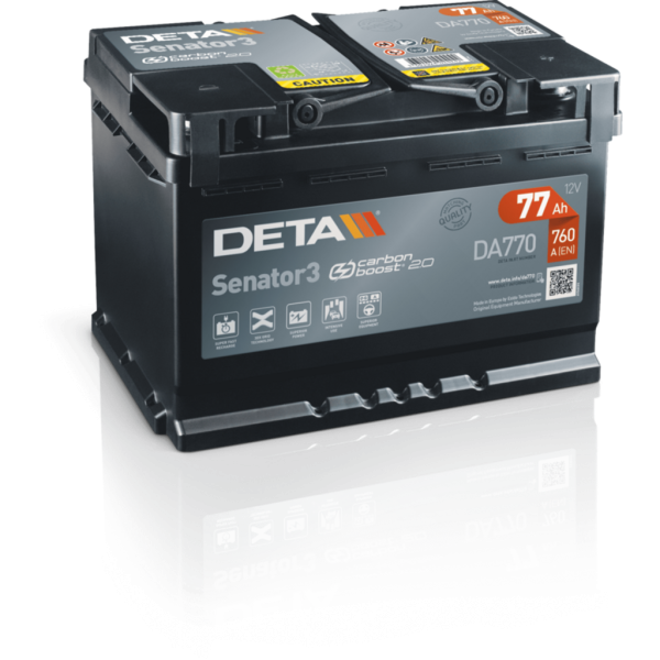Batería Deta DA770 Senator 3. 12V - 77Ah/760A (EN) Caja L3 (278x175x190mm)