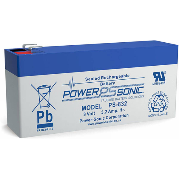 Batería Powersonic PS-832 . Tecnología AGM. 8V - 3.2Ah (134x36x69mm)