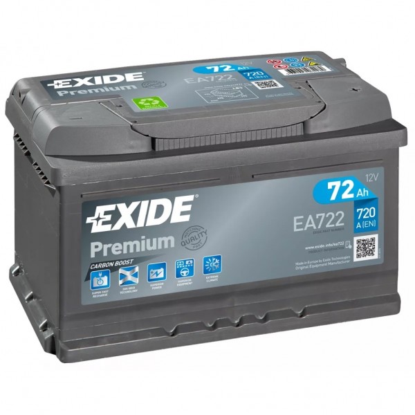 Batería Exide EA722 Premium. 12V - 72Ah/720A (EN) Caja LB3