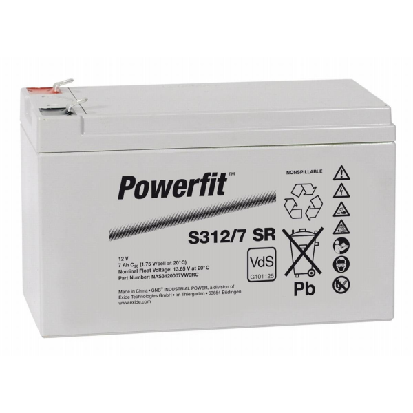 Batería Exide S312/7SR Powerfit. Tecnología AGM. 12V - 7.2Ah (152x66x100mm)