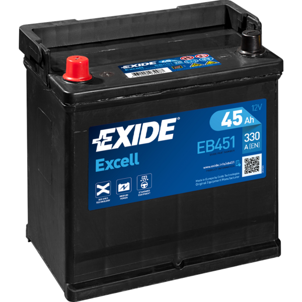 Batería Exide EB451 Excell. 12V - 45Ah/330A (EN) Caja E2