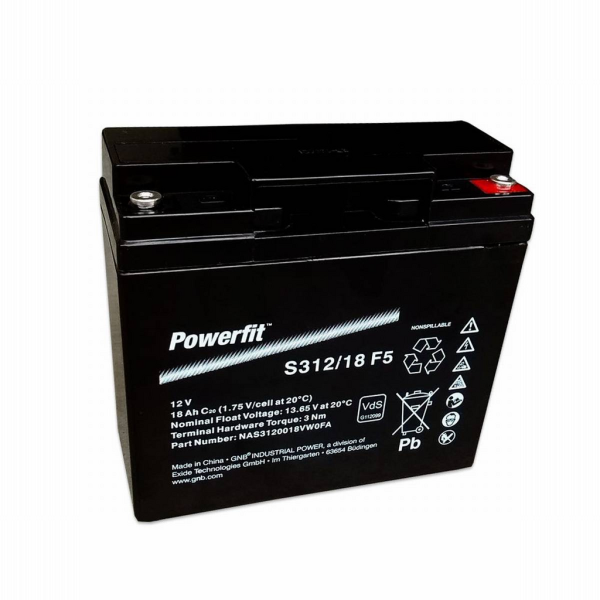 Batería Exide S312/18F5 Powerfit. Tecnología AGM. 12V - 18Ah (181x76x166mm)