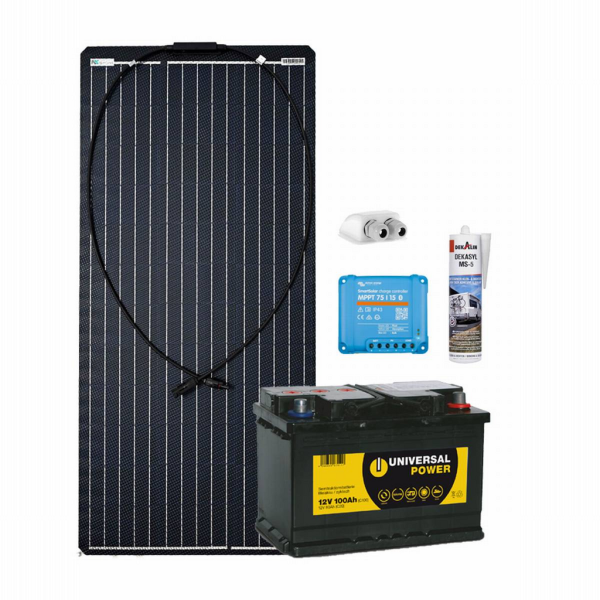 Kit solar camper 100W a-Tronix con batería solar de 100 Ah y regulador MPPT