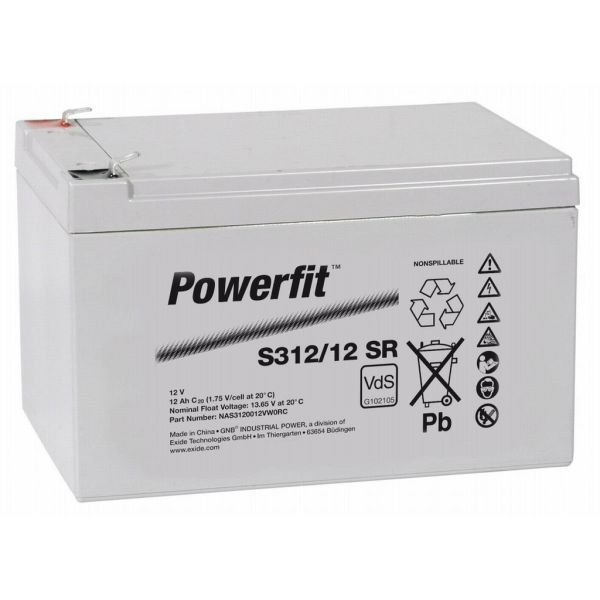 Batería Exide S312/12SR Powerfit. Tecnología AGM. 12V - 12Ah (152x98x102mm)