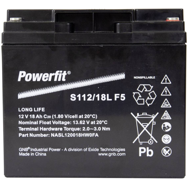 Batería Exide S112/18L Powerfit. Tecnología AGM. 12V - 18Ah (182x77x168mm)