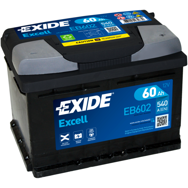 Batería Exide EB602 Excell. 12V - 60Ah/540A (EN) Caja LB2