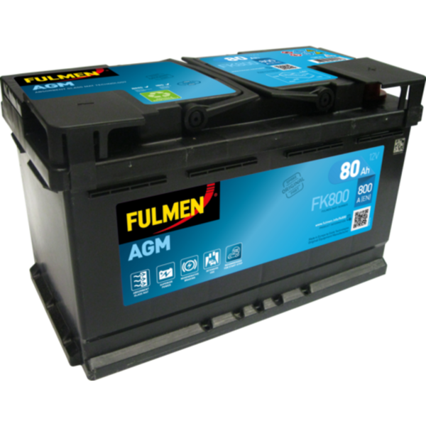 Batería Fulmen FK800 Start-Stop Agm. Tecnología AGM. 12V - 80Ah/800A (EN) Caja L4 (315x175x190mm)