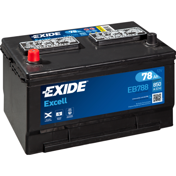 Batería Exide EB788. 12V - 78Ah/850A (EN) (306x192x192mm)