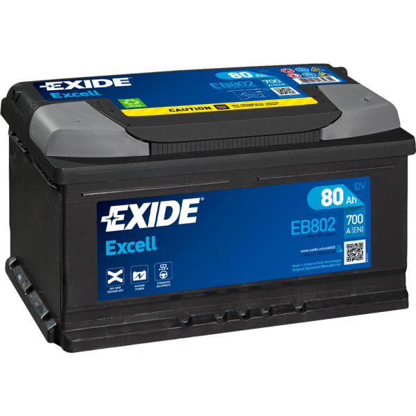 Batería Exide EB802 Excell. 12V - 80Ah/700A (EN) Caja LB4