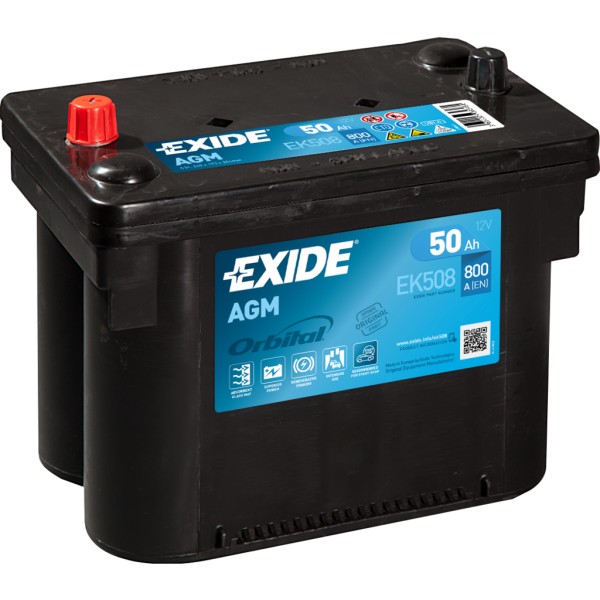 Batería Exide EK508 Agm. Tecnología AGM. 12V - 50Ah/800A (EN) (260x173x190mm)