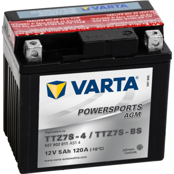 Batería Varta YTZ7S-4/YTZ7S-BS Motocicleta. 12V - 5Ah (113x70x105mm)
