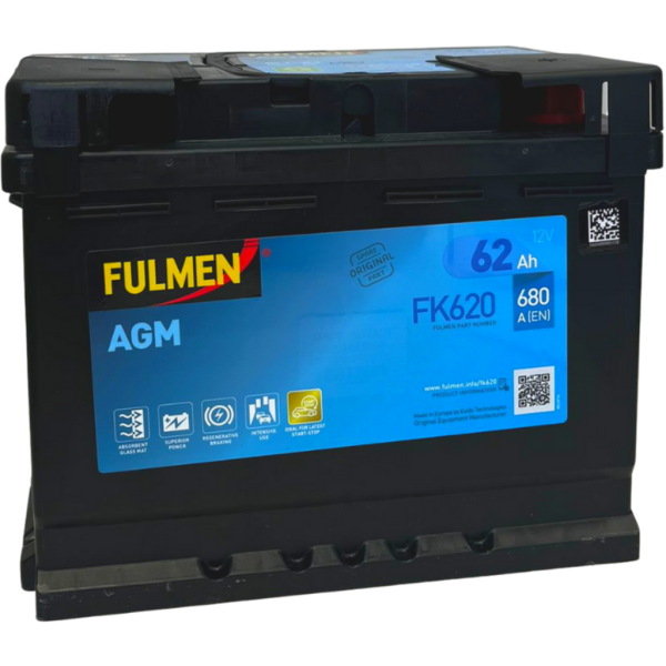 Batería Fulmen FK620 Start-Stop Agm. Tecnología AGM. 12V - 62Ah/680A (EN) Caja L2