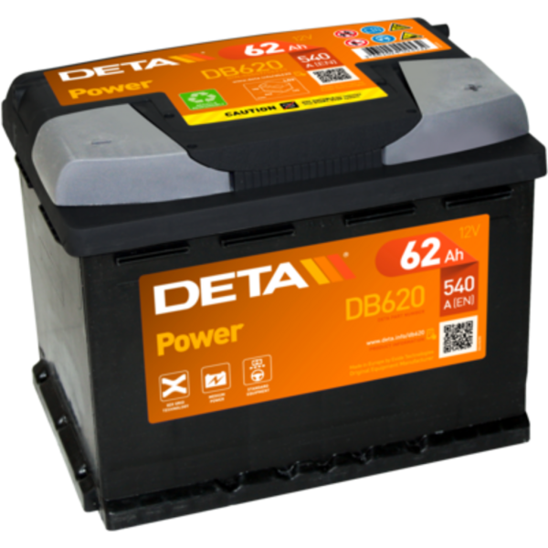 Batería Deta DB620 Power. 12V - 62Ah/540A (EN) Caja L2 (242x175x190mm)