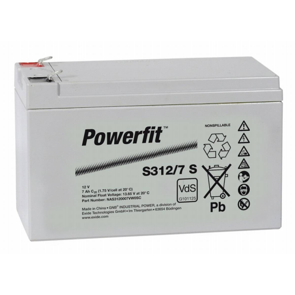 Batería Exide S312/7S Powerfit. Tecnología AGM. 12V - 7Ah (151x65x98mm)