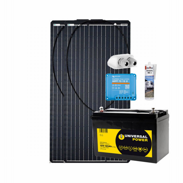 Kit solar camper 200W a-Tronix con batería AGM 120 Ah y regulador de carga MPPT