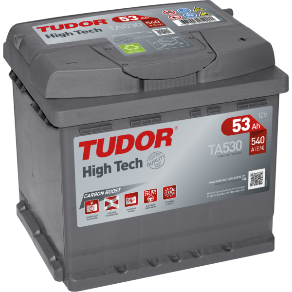 Batería Tudor TA530 High-Tech. 12V - 53Ah/540A (EN) Caja L1 (207x175x190mm)