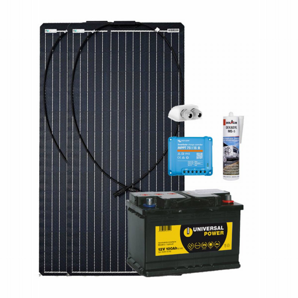 Kit solar camper 200W a-Tronix con batería solar de 100 Ah y regulador MPPT