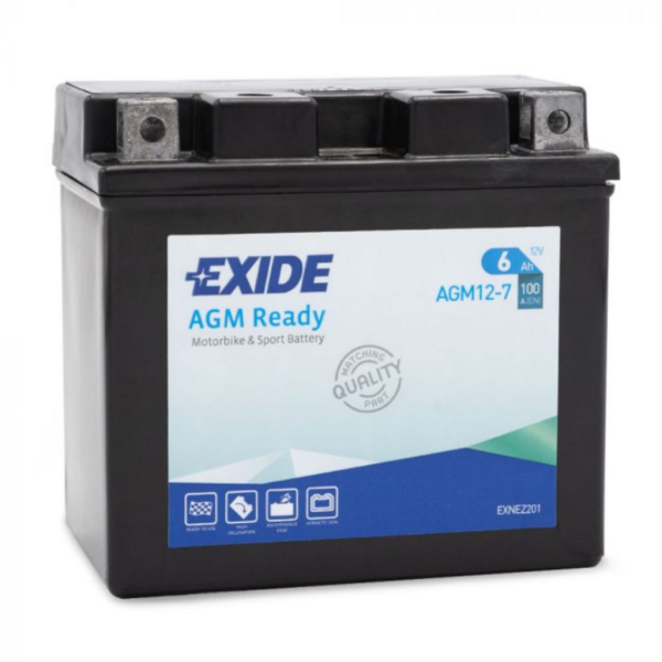 Batería Exide AGM12-7 Moto 12V Agm Ready. Tecnología AGM. 12V - 7Ah/100A (EN) (113x70x105mm)